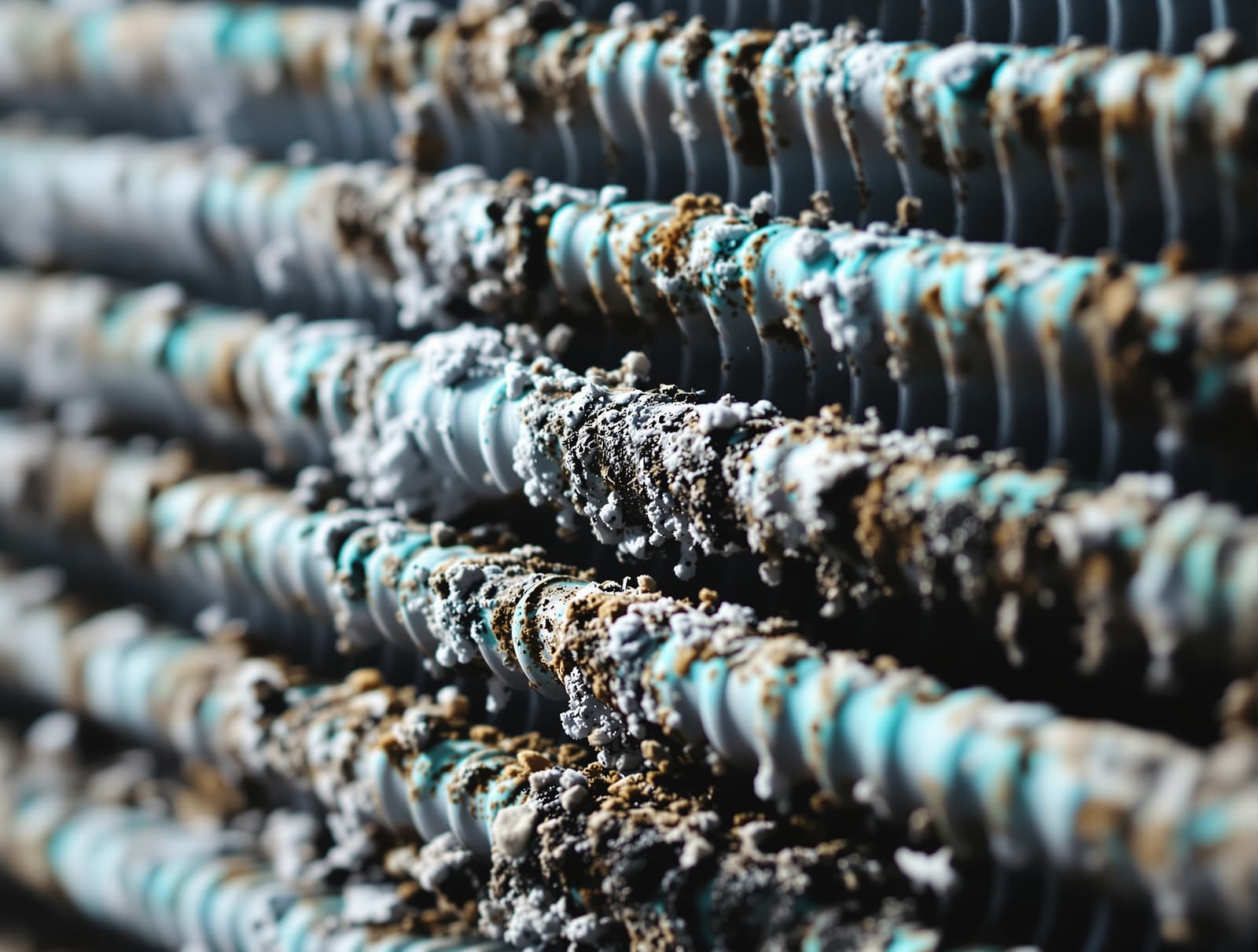 HVAC A-coil matted with dust and mildew — before NADCA cleaning